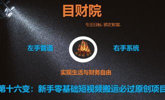 《目财36变》第十六变：新手零基础短视频搬运必过原创项目